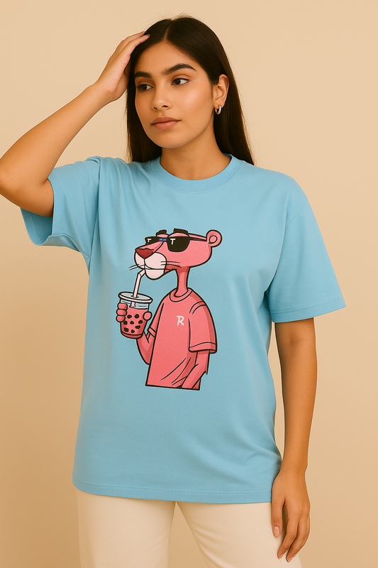 pink panther graphic oversized t shirt unisex relaxed fit cotton dimixo