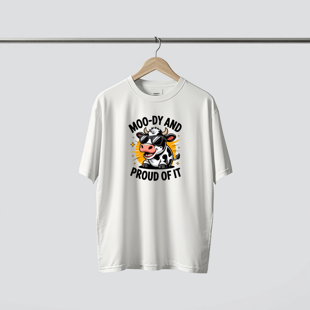 Moody Graphic Print White Color Unisex Oversized T-Shirt