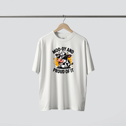 Moody Graphic Print White Color Unisex Oversized T-Shirt