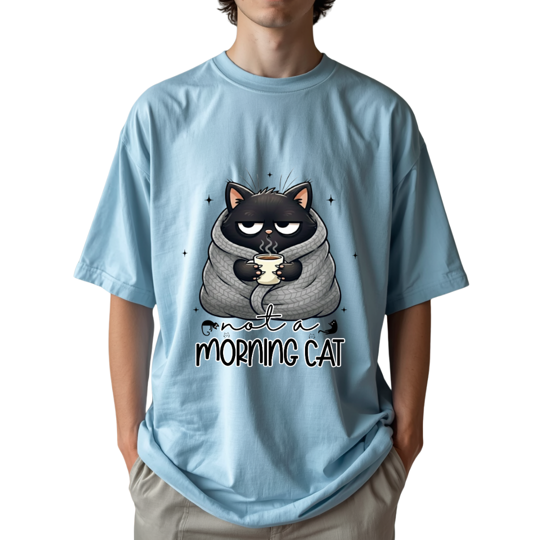 Not a Morning Cat Baby Blue Color Unisex Oversized T-Shirt