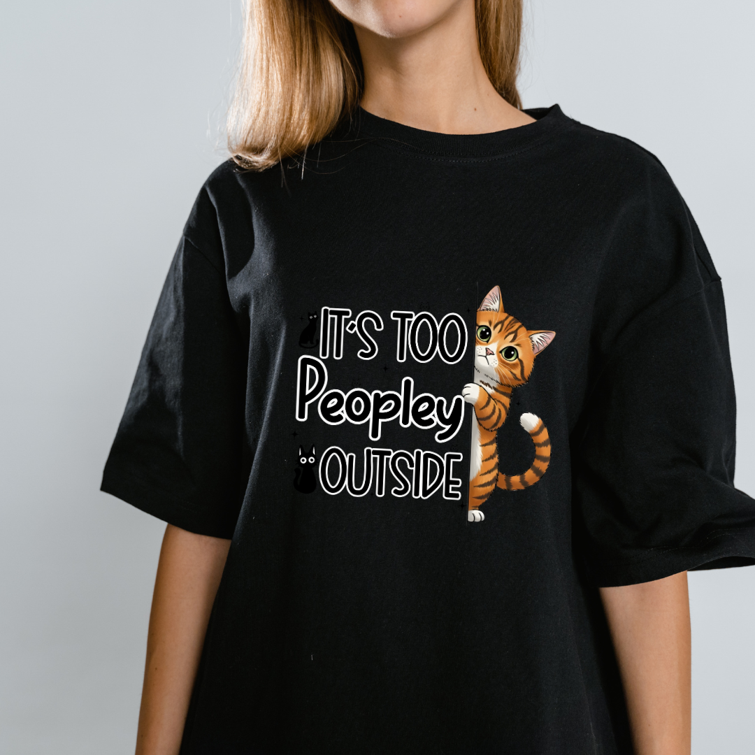 Shy Cat Black Color Unisex Oversized T-Shirt