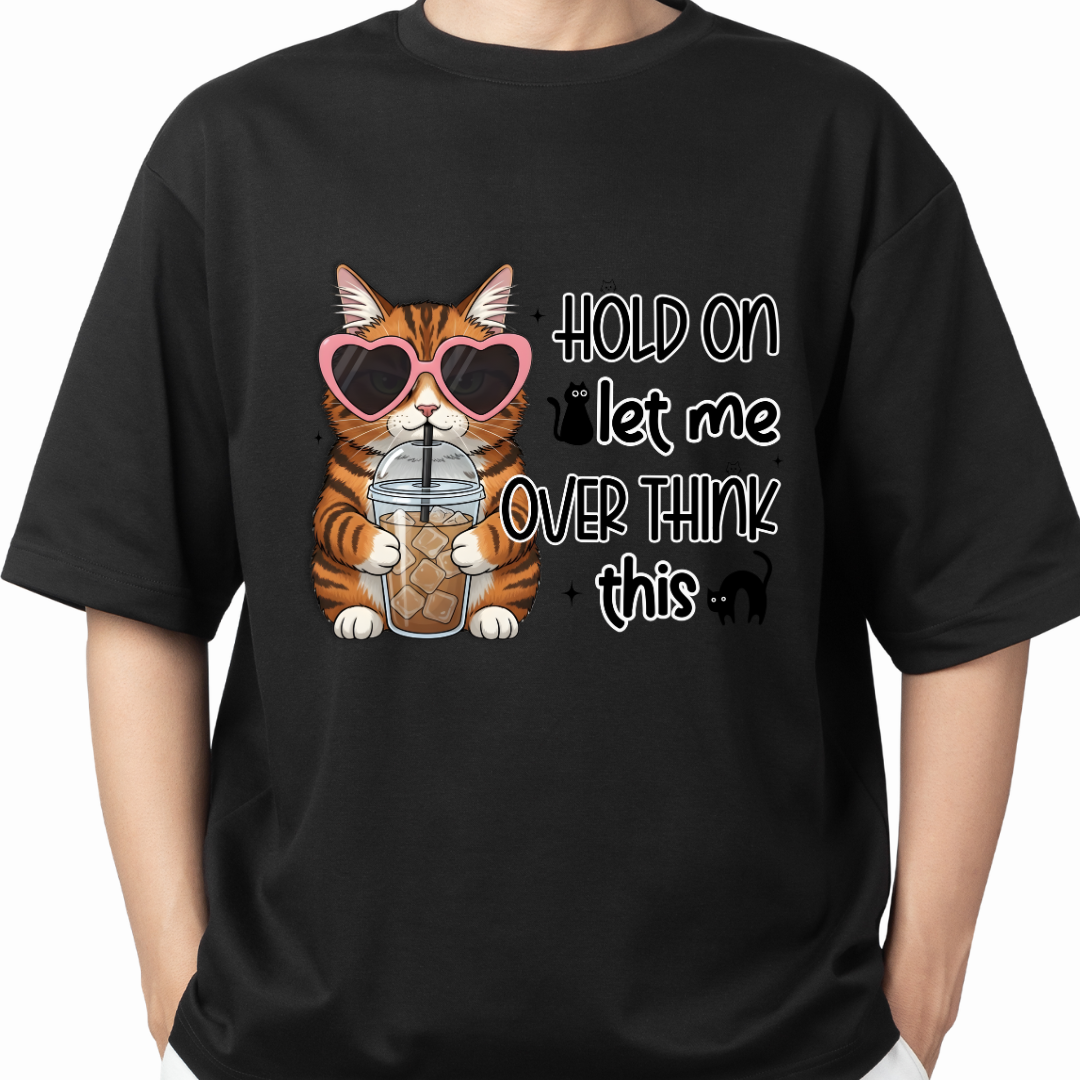 Overthinker Cat Black Color Unisex Oversized T-Shirt