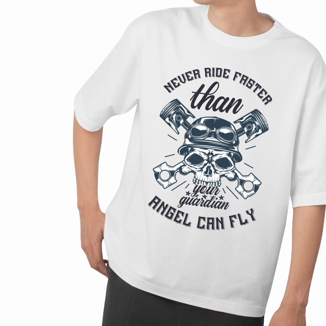 Angel Rider Graphic Print White Color Oversized T-shirt