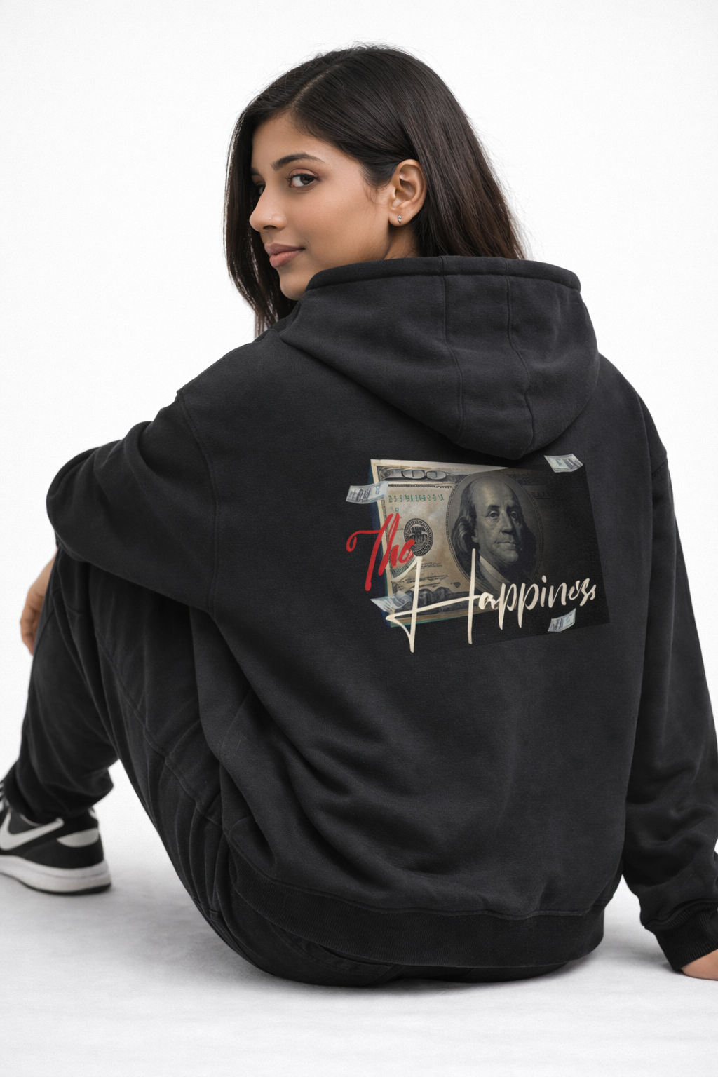 Money Can't Buy Happiness - Black Unisex Oversized Hoodie