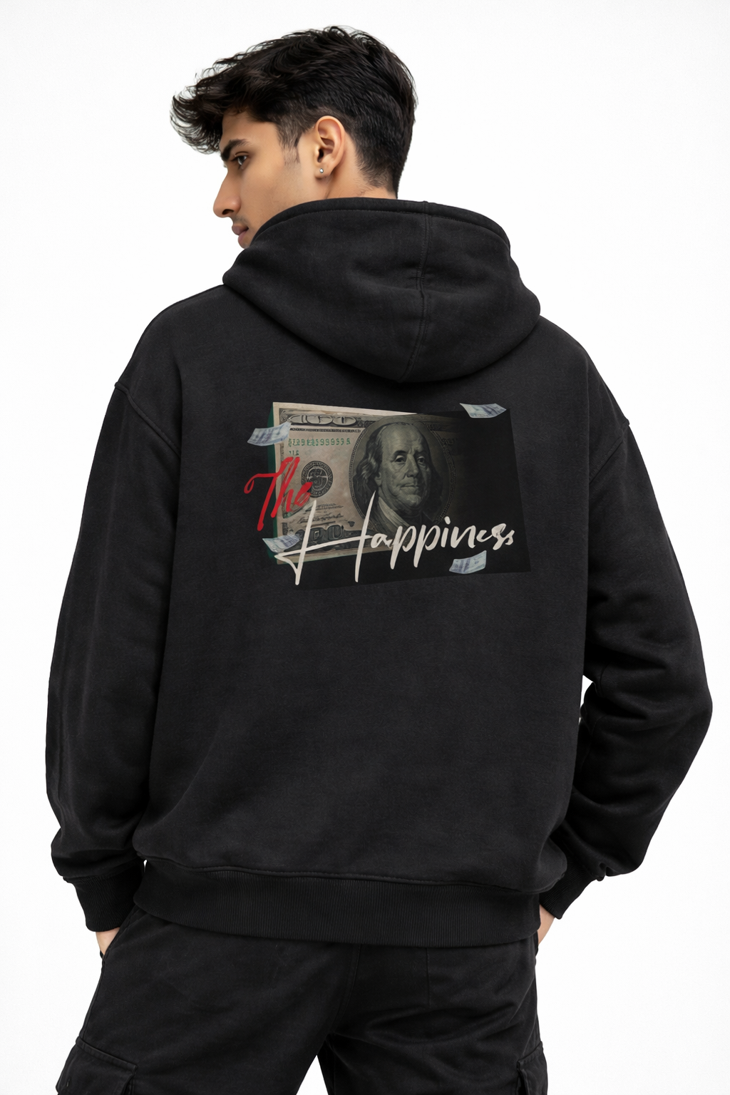 Money Can't Buy Happiness - Black Unisex Oversized Hoodie