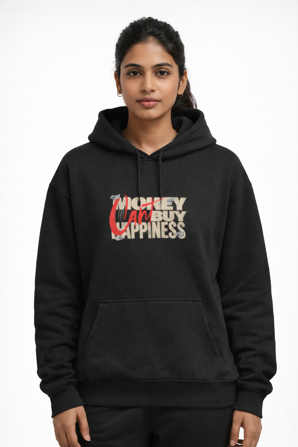 Money Can't Buy Happiness - Black Unisex Oversized Hoodie