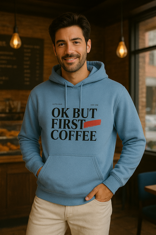 Unisex Regular Hoodie Back print - Coffee First