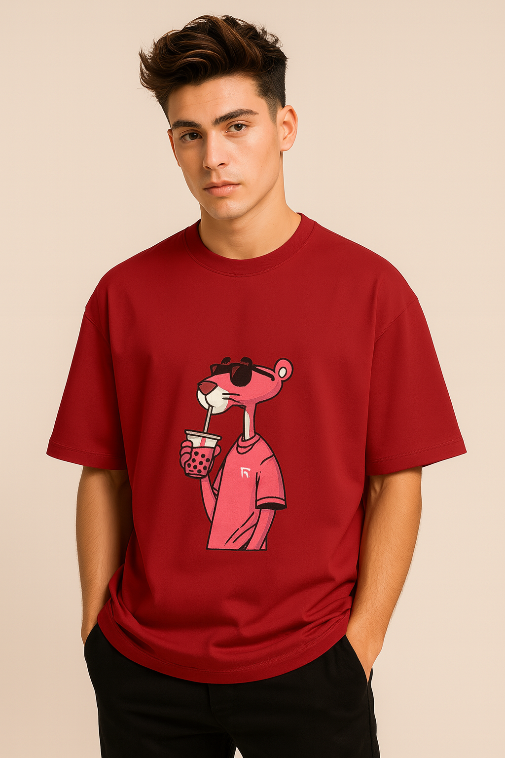 Terry Oversized Tee: Pink Panther