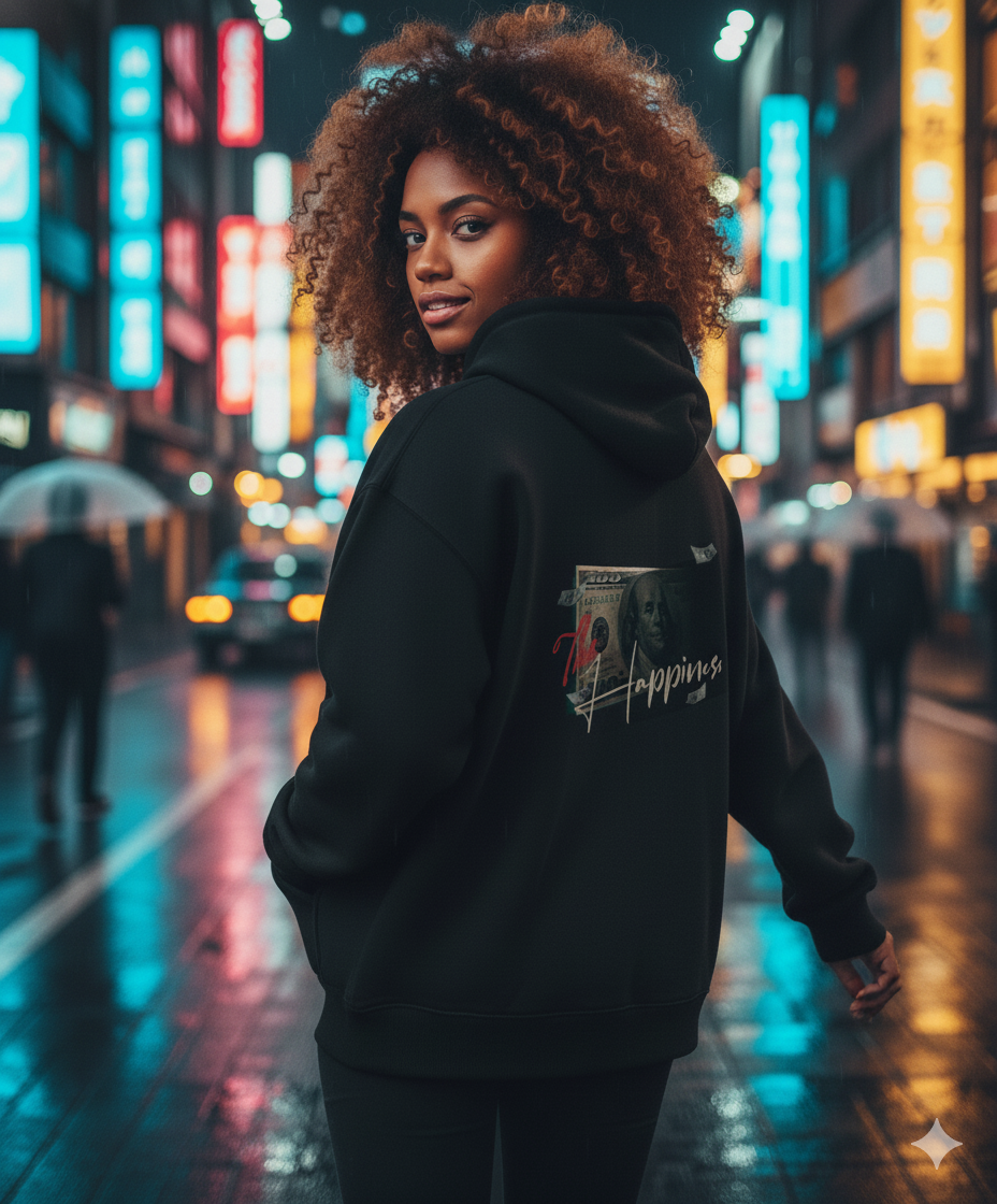 Money Can't Buy Happiness - Black Unisex Oversized Hoodie