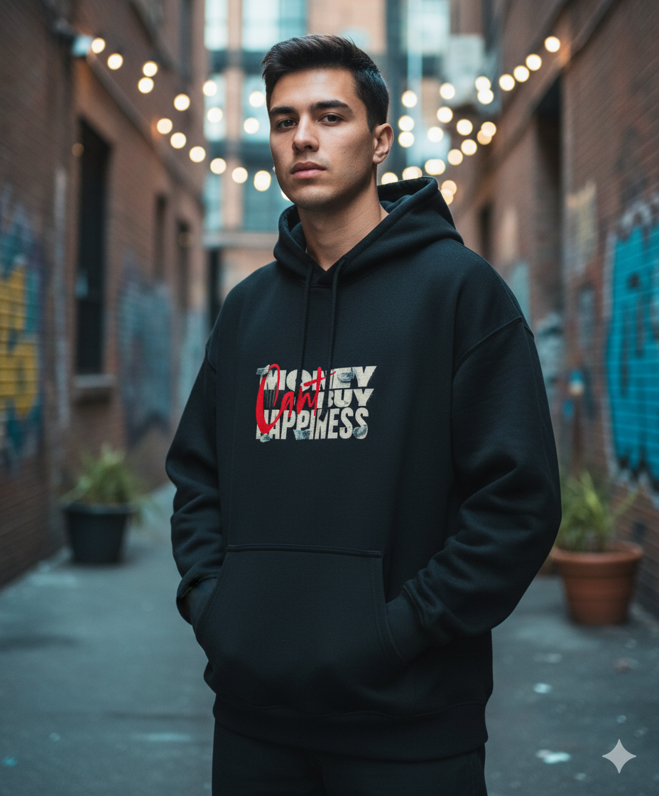 Money Can't Buy Happiness - Black Unisex Oversized Hoodie