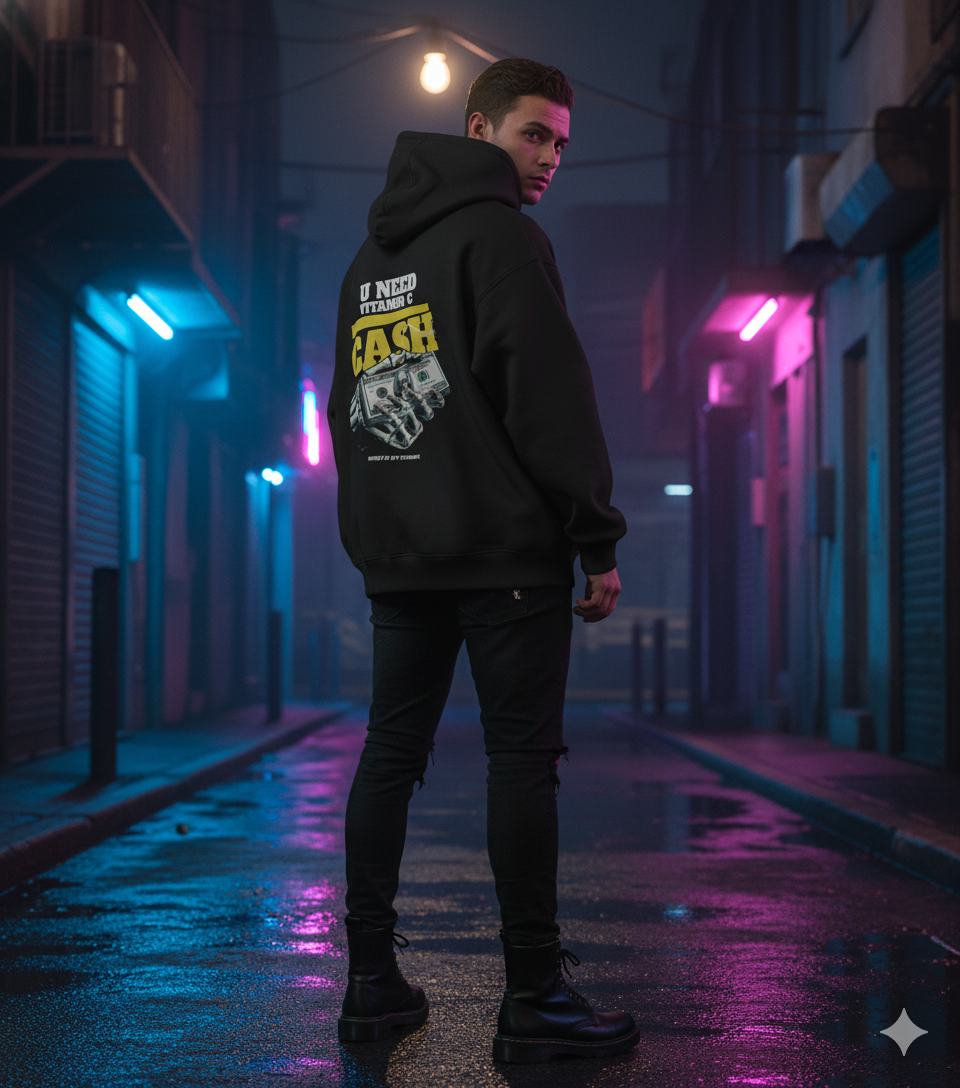 You need Vitamin (C) Cash - Black Unisex Oversized Hoodie