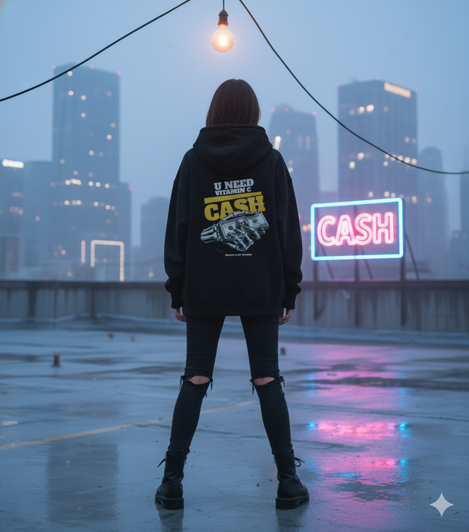 You need Vitamin (C) Cash - Black Unisex Oversized Hoodie