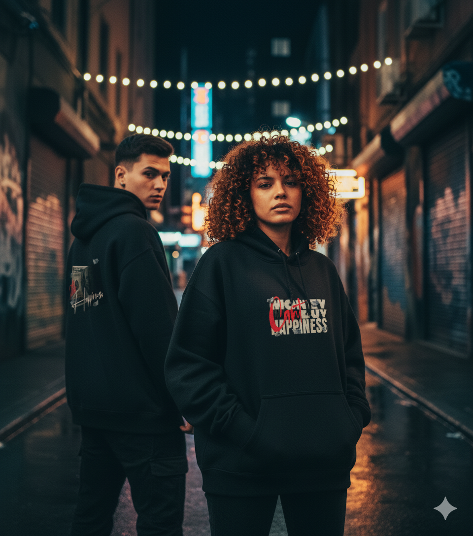 Money Can't Buy Happiness - Black Unisex Oversized Hoodie