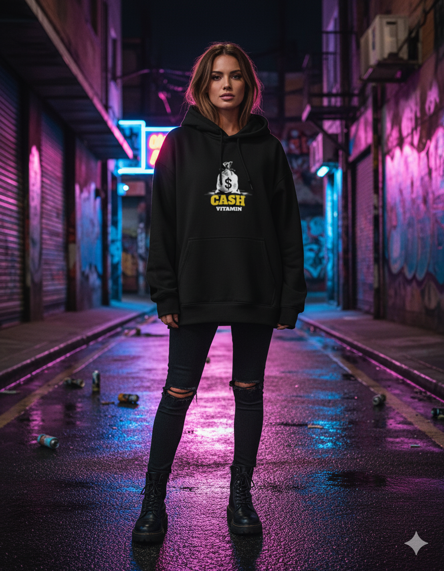 You need Vitamin (C) Cash - Black Unisex Oversized Hoodie