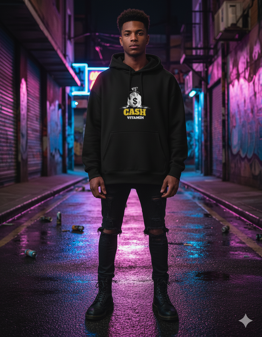 You need Vitamin (C) Cash - Black Unisex Oversized Hoodie