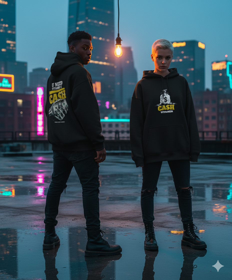 You need Vitamin (C) Cash - Black Unisex Oversized Hoodie