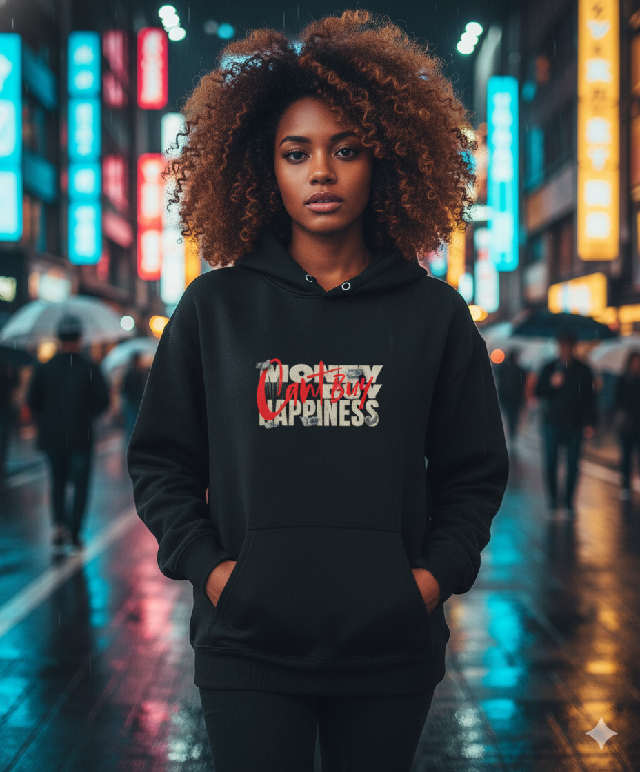 Money Can't Buy Happiness - Black Unisex Oversized Hoodie
