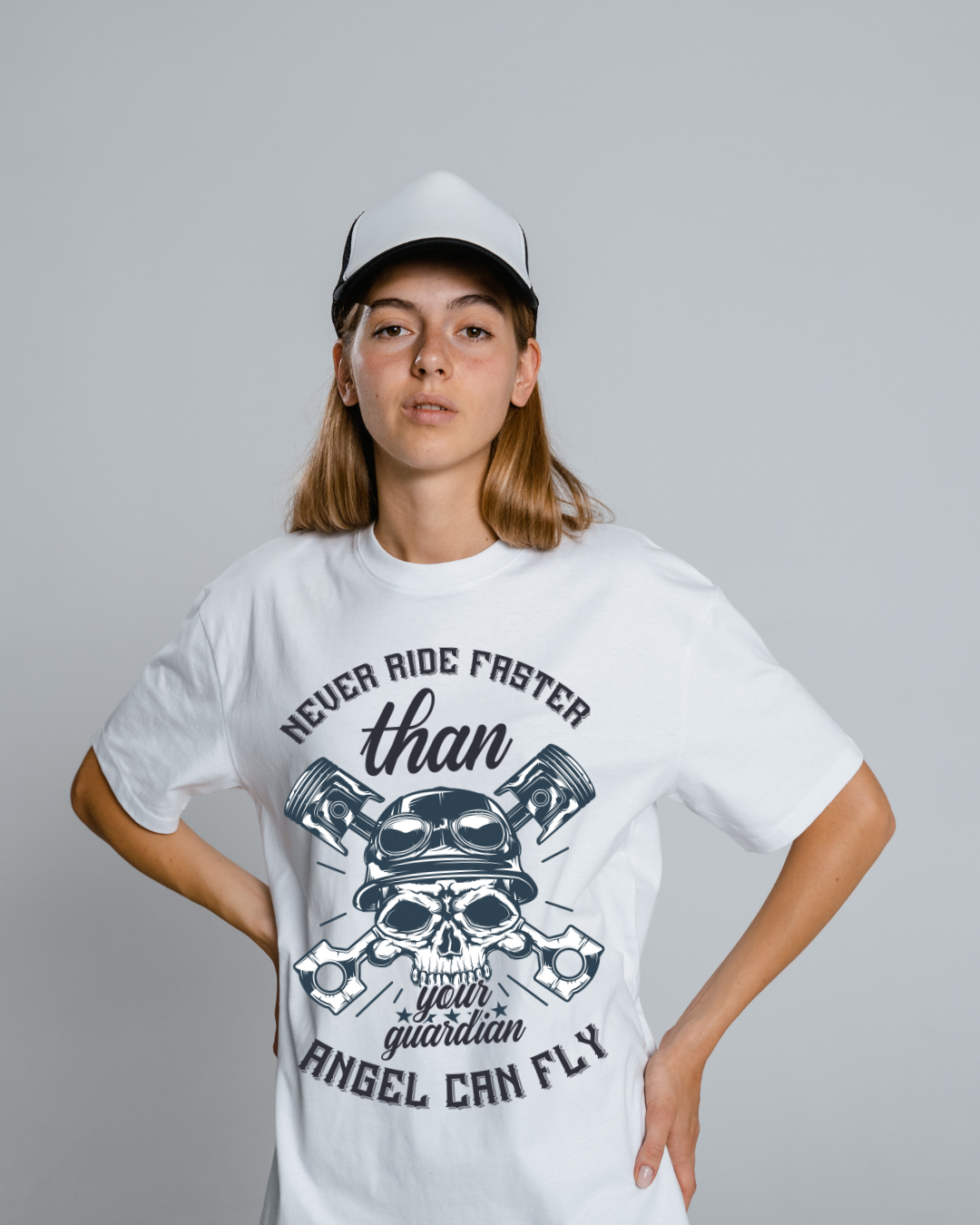 Angel Rider Graphic Print White Color Oversized T-shirt