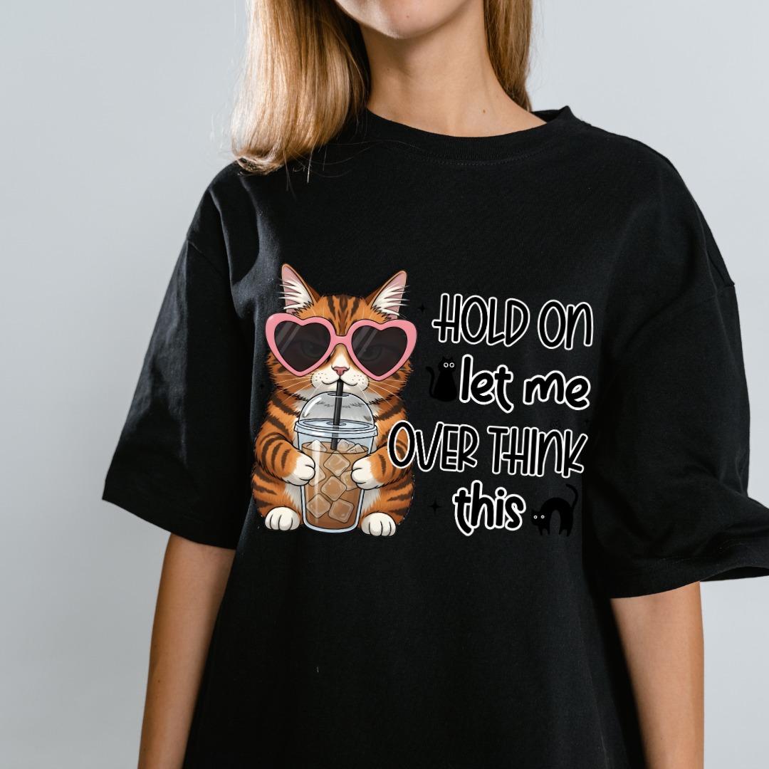 Overthinker Cat Black Color Unisex Oversized T-Shirt