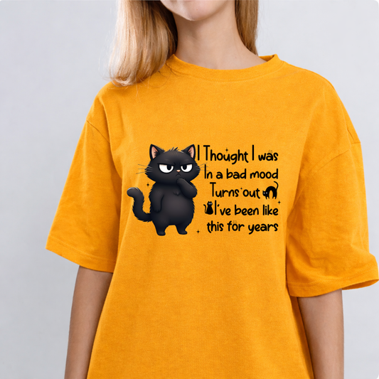 Bad Mood Cat Graphic Print Golden Yellow Color Unisex Oversized T-Shirt