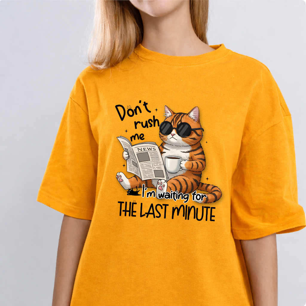 Patient Cat Golden Yellow Color Unisex Oversized T-Shirt