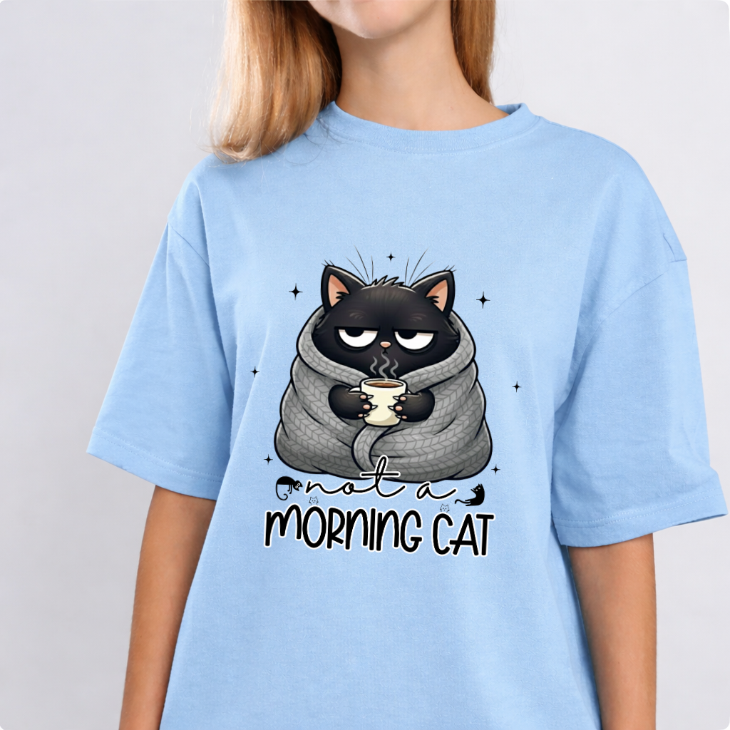 Not a Morning Cat Baby Blue Color Unisex Oversized T-Shirt