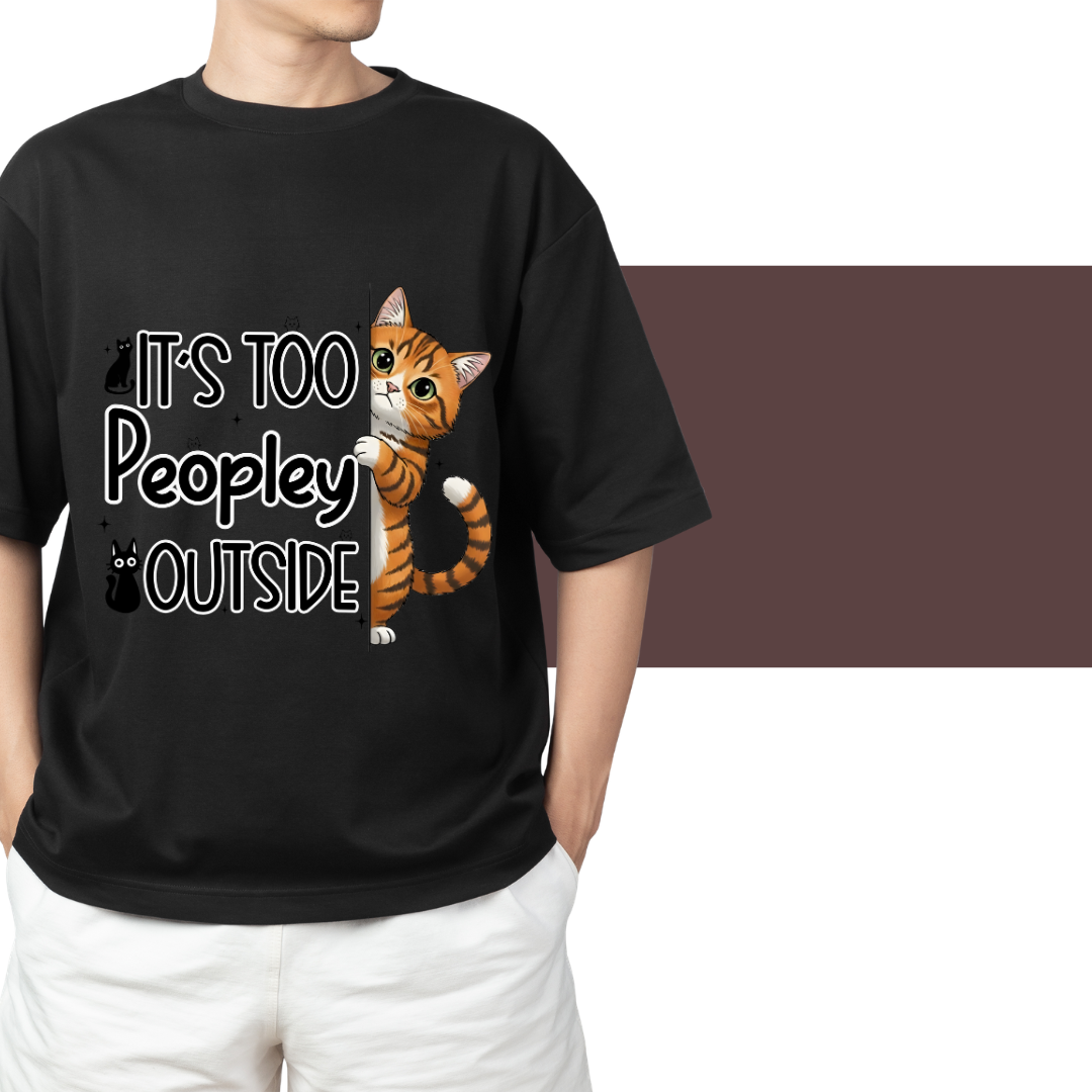 Shy Cat Black Color Unisex Oversized T-Shirt