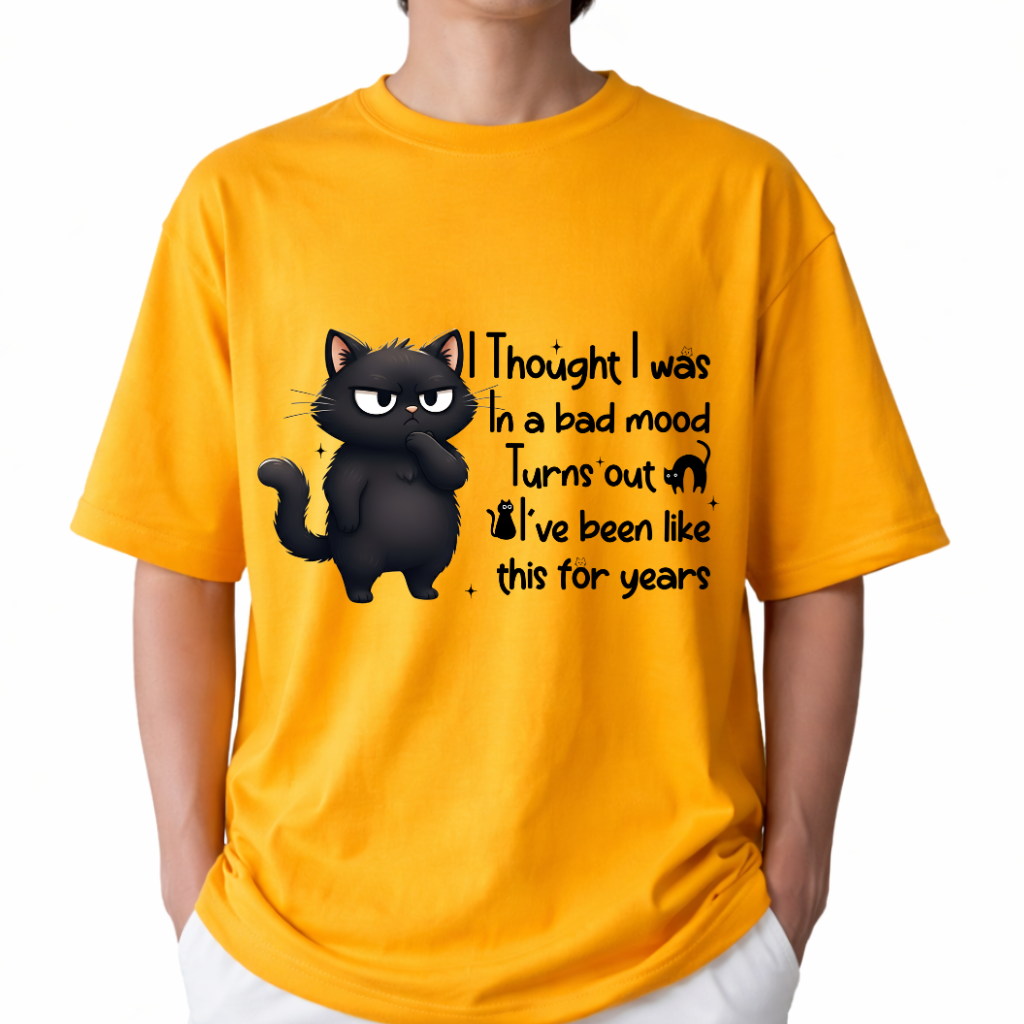 Bad Mood Cat Graphic Print Golden Yellow Color Unisex Oversized T-Shirt