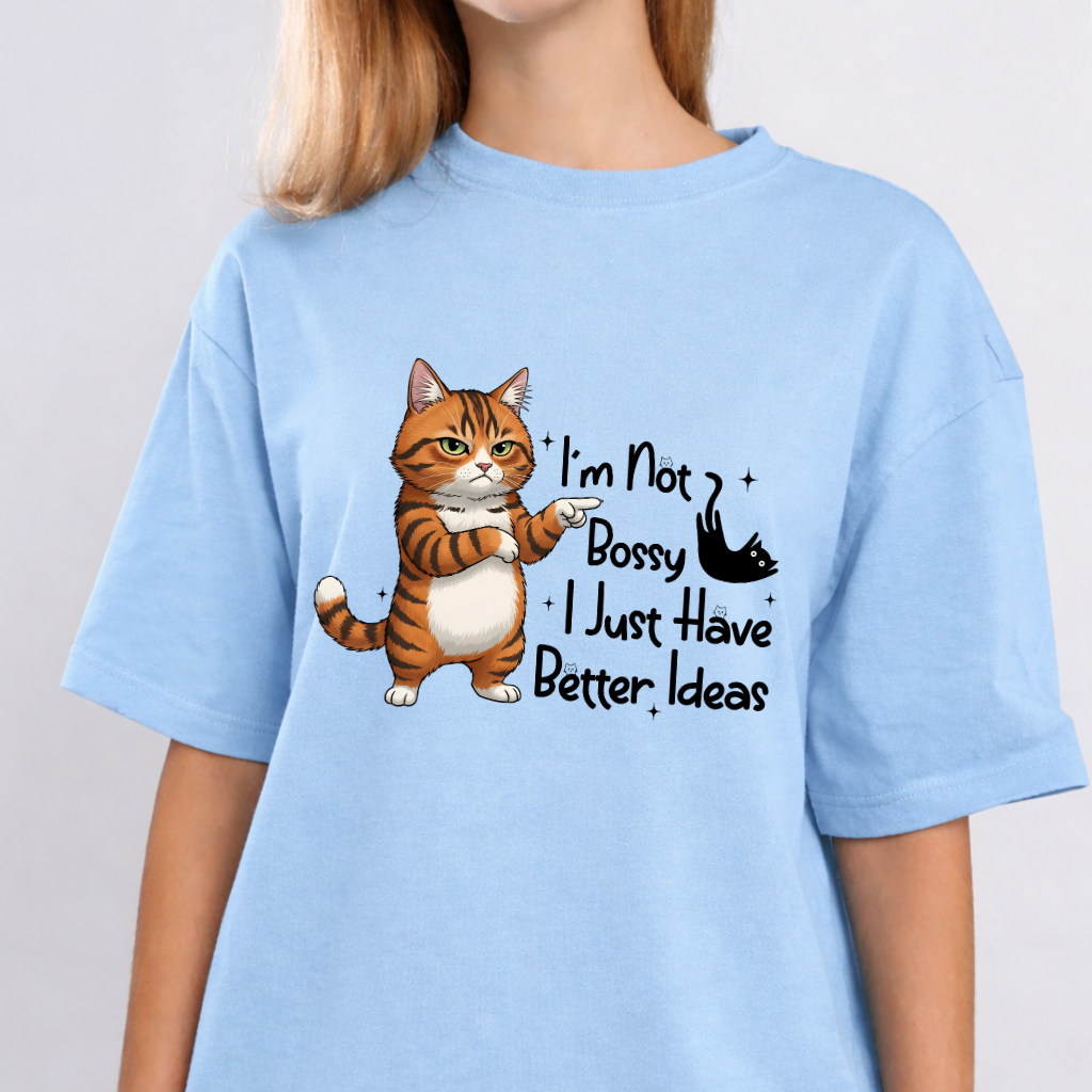 Bossy Cat Baby Blue Color Unisex Oversized T-Shirt