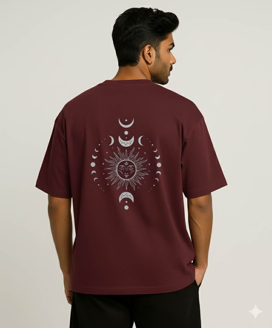 maroon graphic oversized t shirt unisex relaxed fit cotton dimixo
