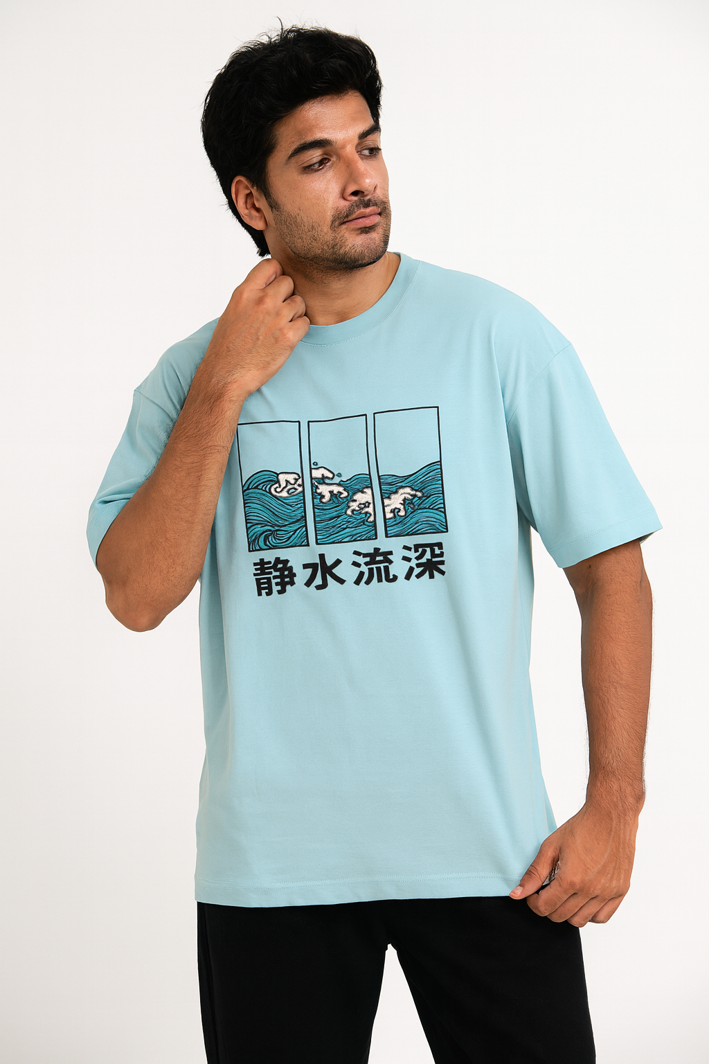 wave graphic oversized t shirt unisex relaxed fit cotton dimixo
