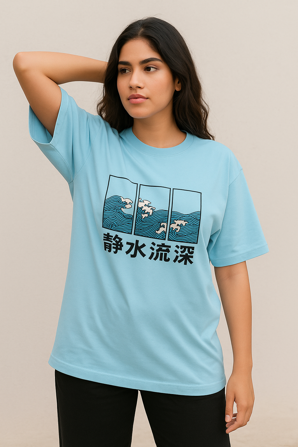 wave graphic oversized t shirt unisex relaxed fit cotton dimixo