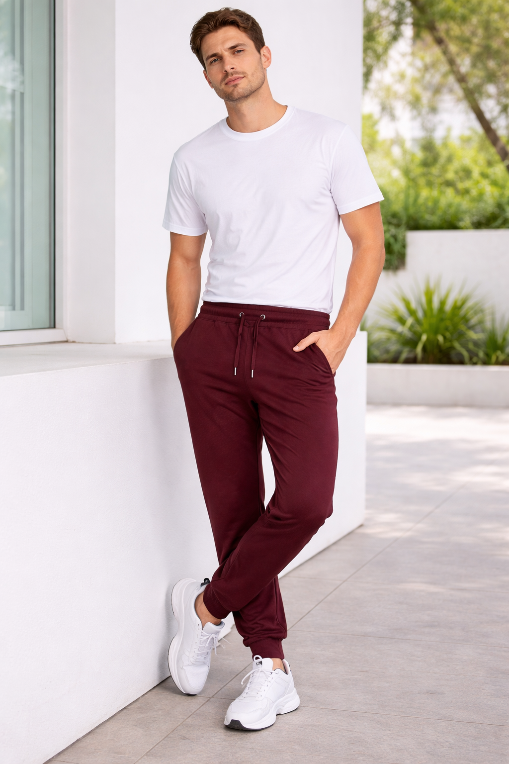 maroon joggers for men and women streetwear cotton dimixo