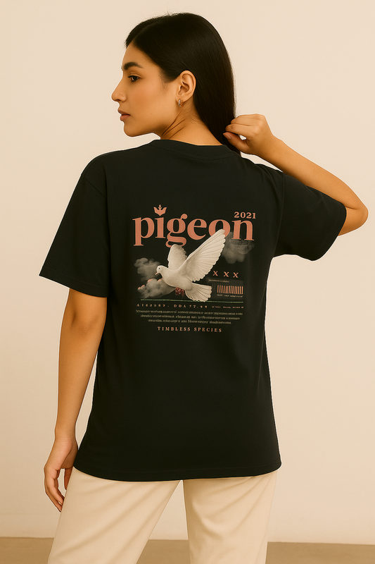 pigeon graphic oversized t shirt unisex relaxed fit cotton dimixo