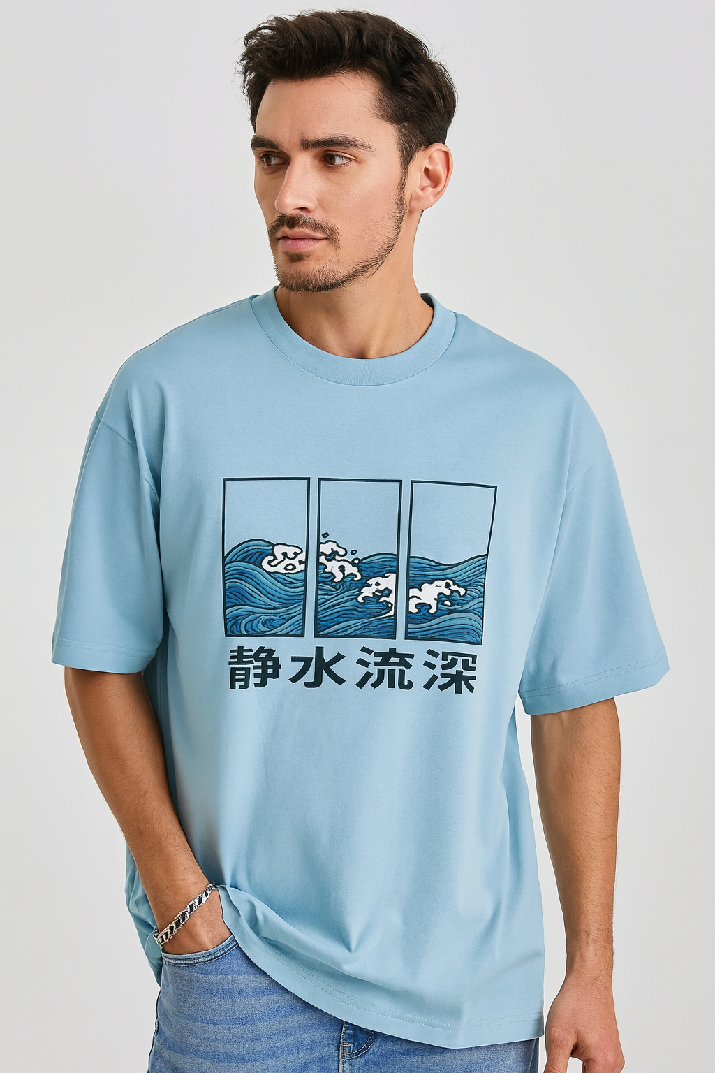 wave graphic oversized t shirt unisex relaxed fit cotton dimixo