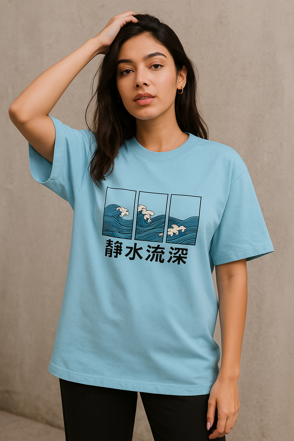wave graphic oversized t shirt unisex relaxed fit cotton dimixo